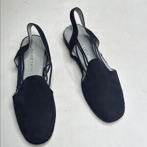 David Tate Nelly Slingback Flat Sandals Navy Blue Wide Espadrilles S-266 Sz 8.5